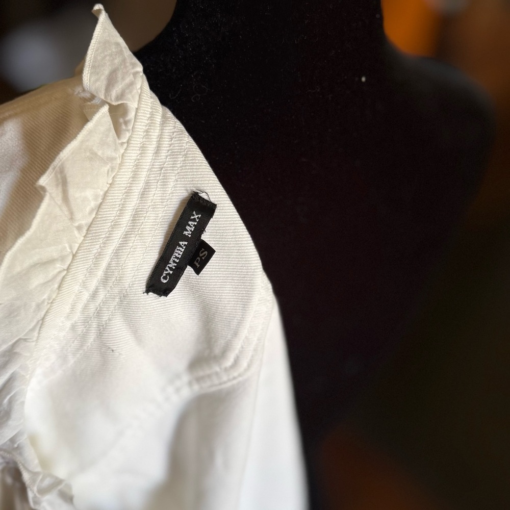 White Ruffled Denim Jacket - Picture 3 of 5